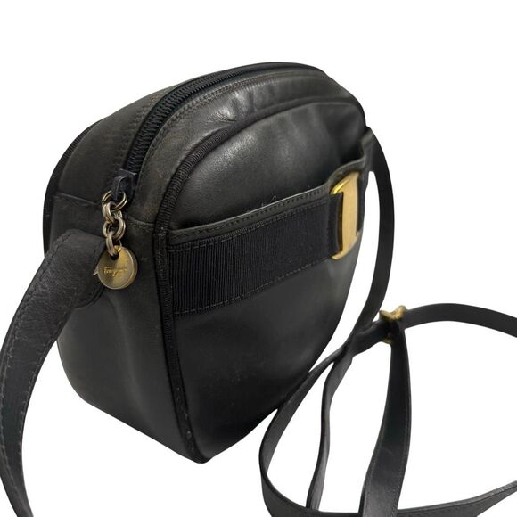 Salvatore Ferragamo Black Leather Authentic Gold Plaque Logo Leather Crossbody V - Picture 3 of 13